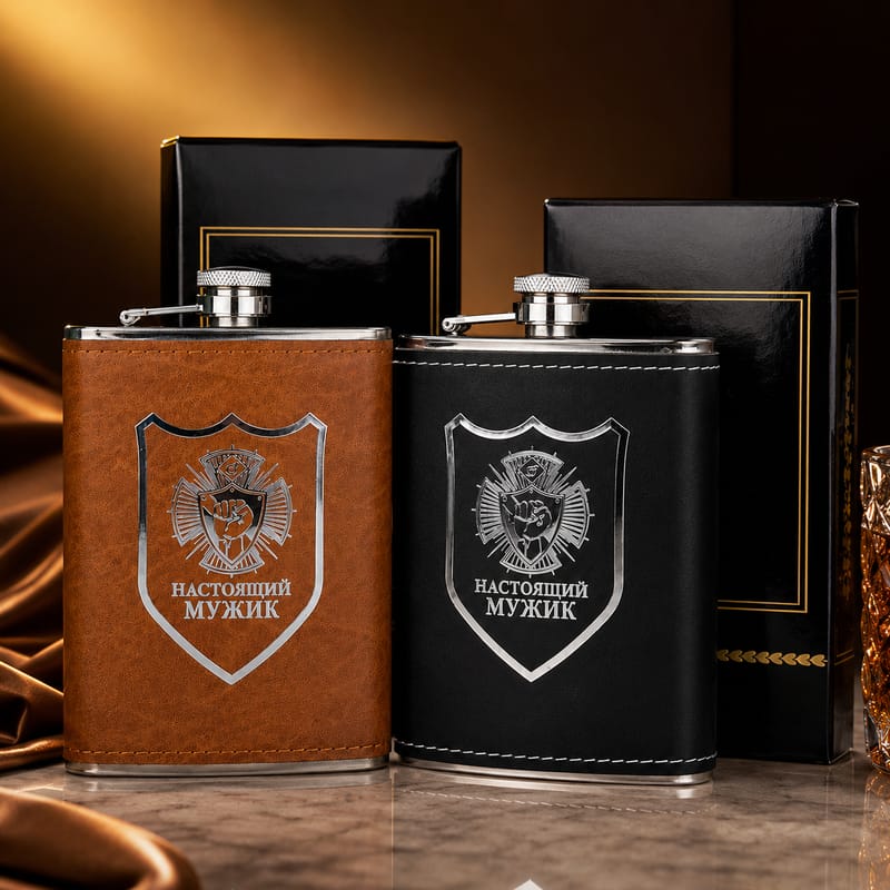 Smart Water Bottle – Premium Leather Wrapped 250ml Hip Flask Style Stainless Steel Portable Bottle for Travel, Office & Gifting