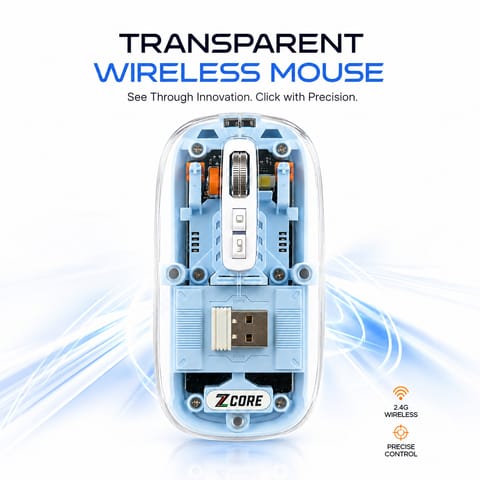 Transparent Wireless Mouse – Tri-Mode 2.4G & Bluetooth 5.3 Ergonomic Optical Mouse with Type-C Rechargeable Battery, Adjustable 1600 DPI, RGB Breathing Light & Desktop Return Button