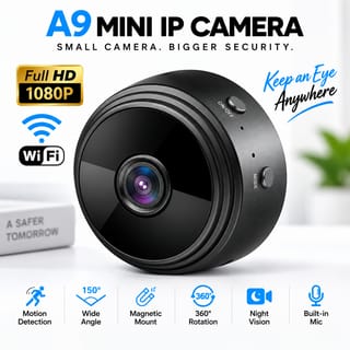 A9 Wi-Fi Night Vision Mini IP Camera – 1080P HD Wireless Security CCTV with 180° Wide-Angle Lens, Motion Detection, Loop Recording & Built-in Mic 1