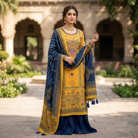 গর্জিয়াস আড়ং বুটিক্স কারচুপি থ্রি-পিস