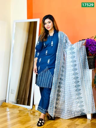 স্লাব কটন আরামদায়ক এমব্রয়ডারি থ্রি-পিস – SPOB-17529 3