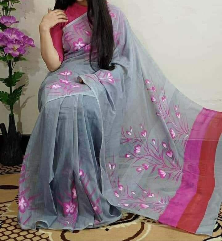 হাফসিল্ক শাড়ি – হ্যান্ডপ্রিন্ট তুলির কাজ
