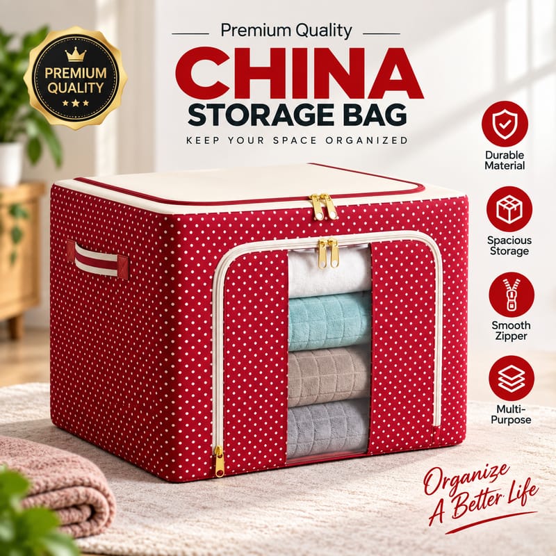 🧺 Premium China Storage Bag with Metal Frame-Code: 12892