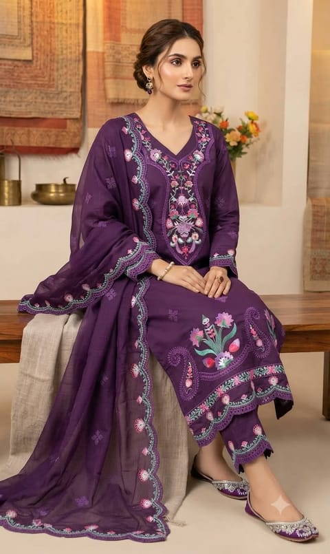 Embroidery Readymade Three Piece