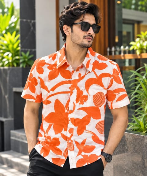 Print Shirt Cotton Half Sleeve For Men's
