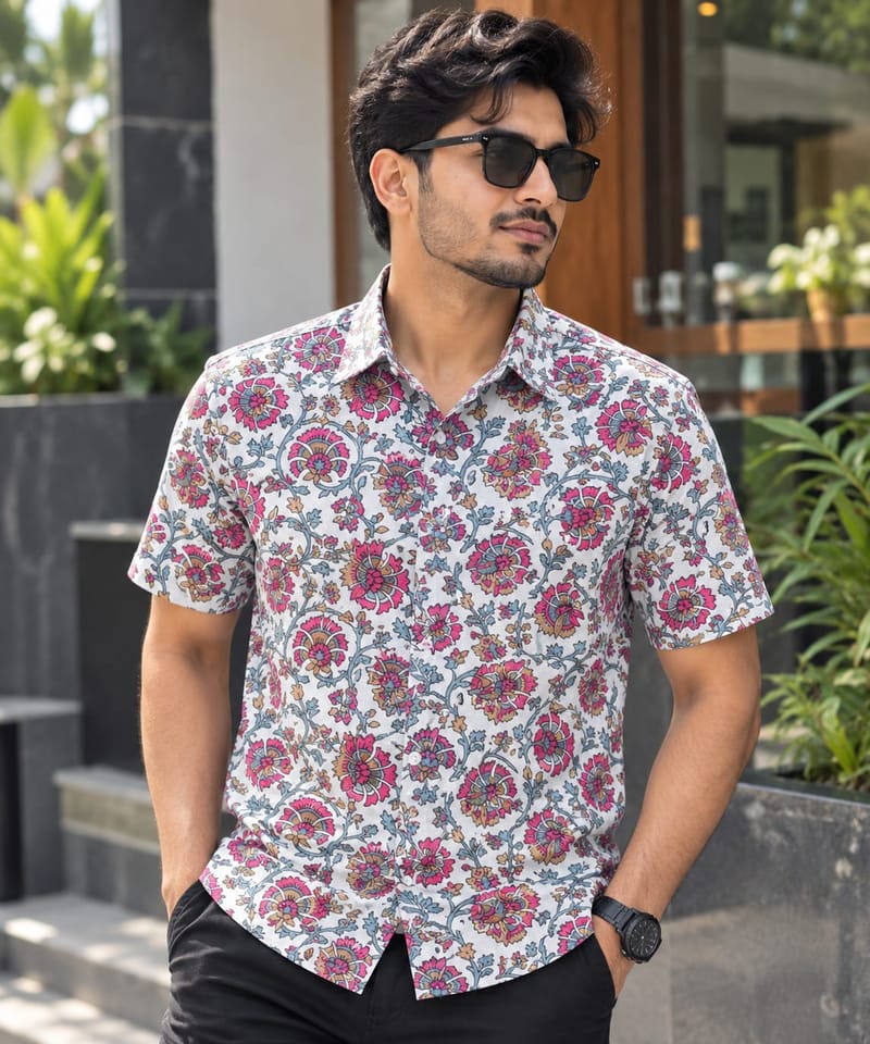 Print Shirt Cotton Half Sleeve For Men's