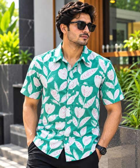 Print Shirt Cotton Half Sleeve For Men's