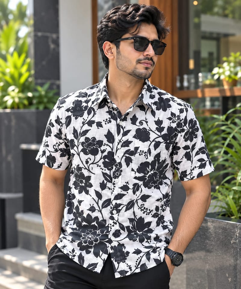 Print Shirt Cotton Half Sleeve For Men's