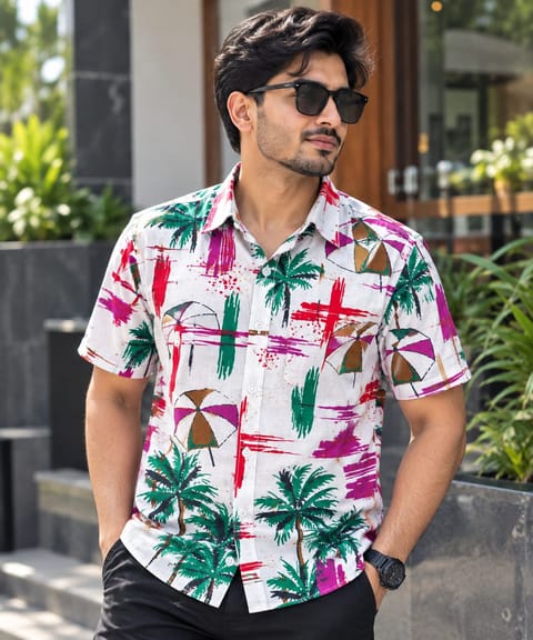 Print Shirt Cotton Half Sleeve For Men's