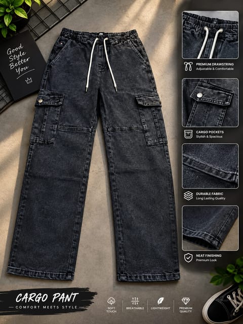 6 Pocket Cargo Denim Baggy Pant