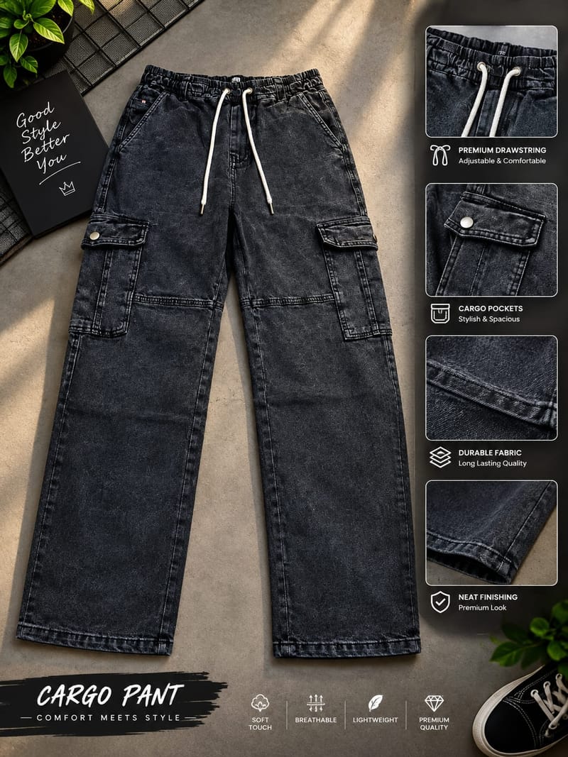 6 Pocket Cargo Denim Baggy Pant