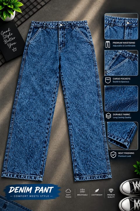 Semi Baggy Cargo Denim Pant