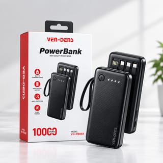 VEN-DENS 10,000mAh Power Bank with 4 Built-in Cables 1