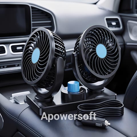 360° Rotatable Dual Head 12V Car Fan Portable Vehicle