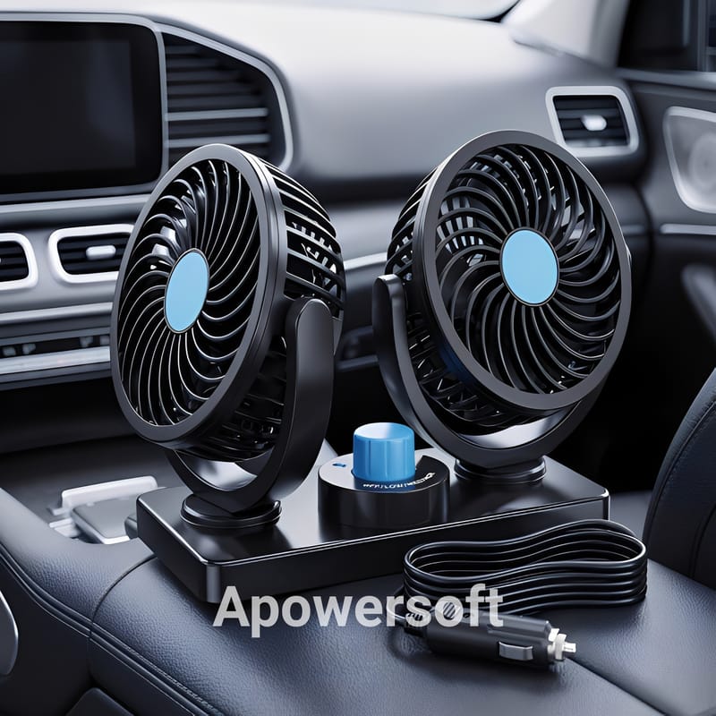 360° Rotatable Dual Head 12V Car Fan Portable Vehicle