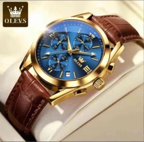 OLEVS Leather Waterproof Quartz Premium Fashion Watch for Men