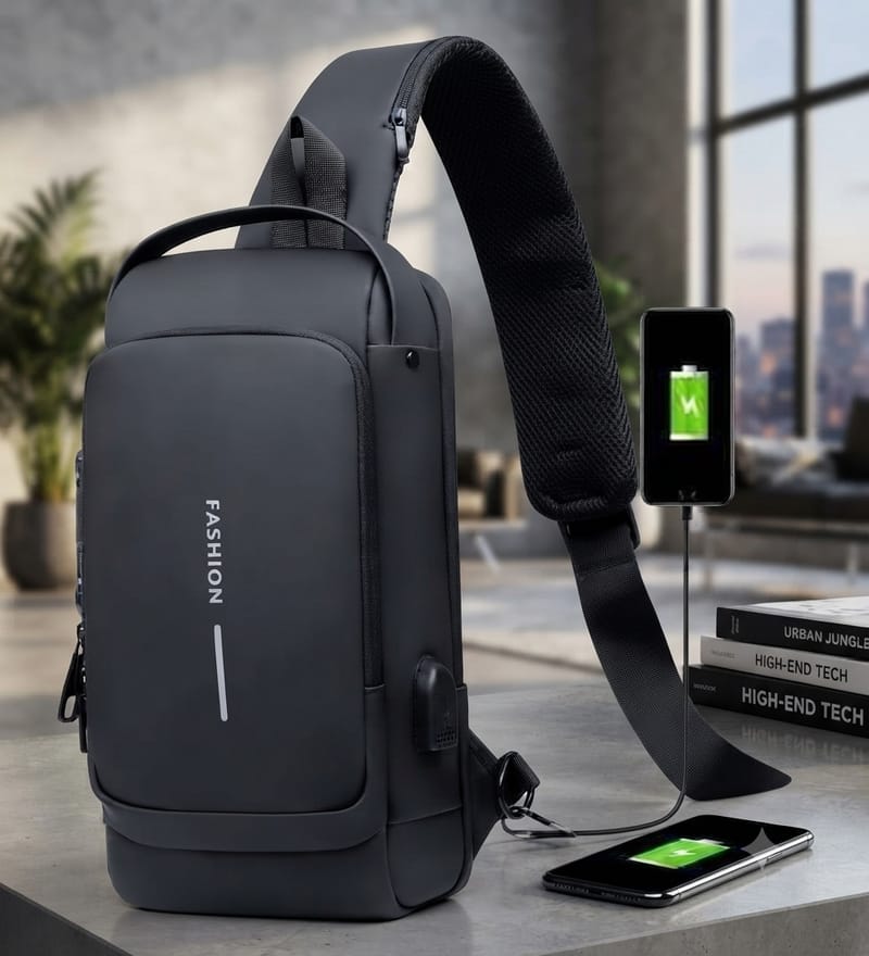 USB charging sport sling Anti-theft shoulder bag