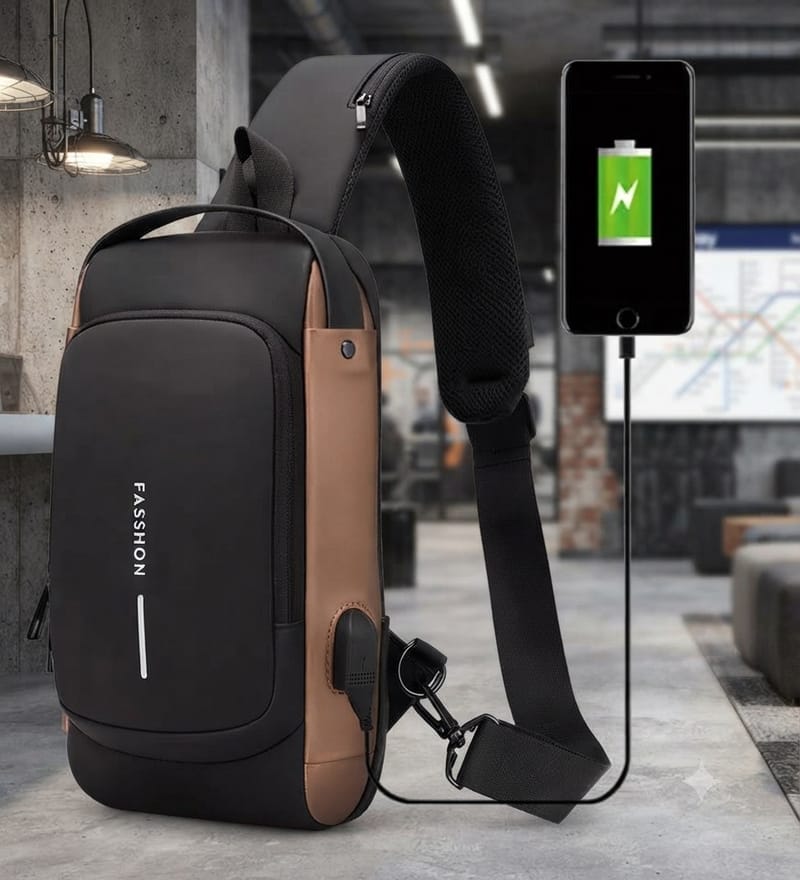 USB charging sport sling Anti-theft shoulder bag