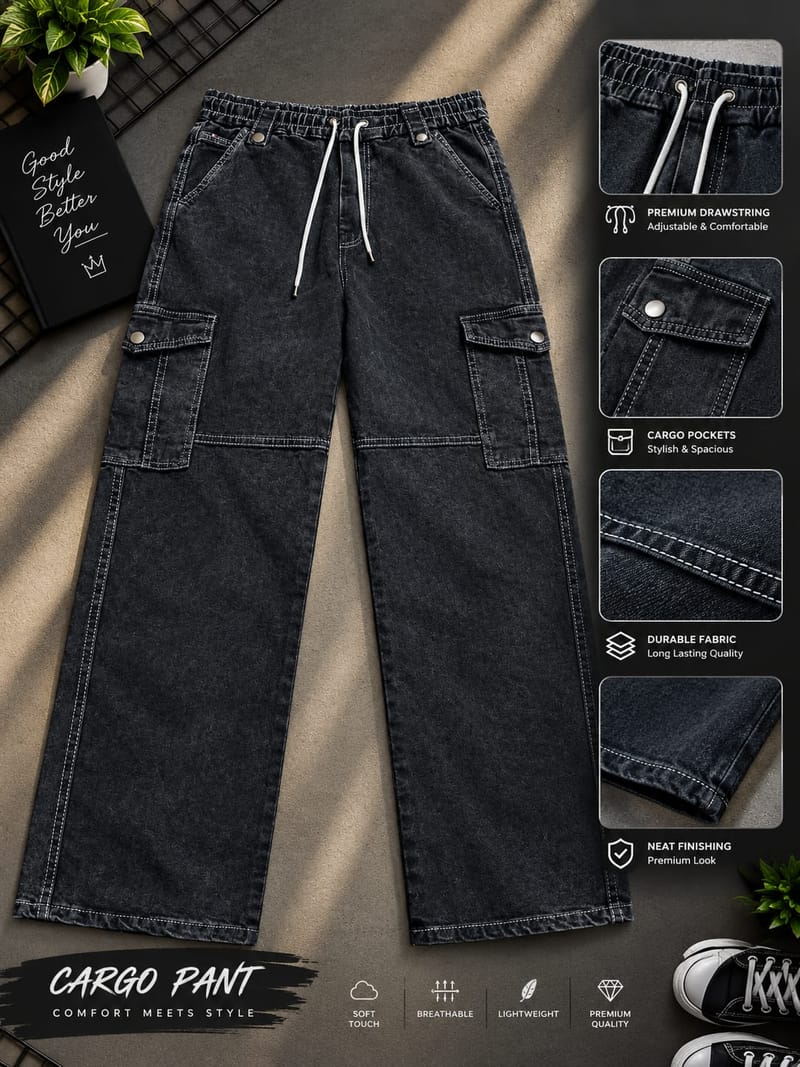 6 Pocket Cargo Denim Baggy Pant