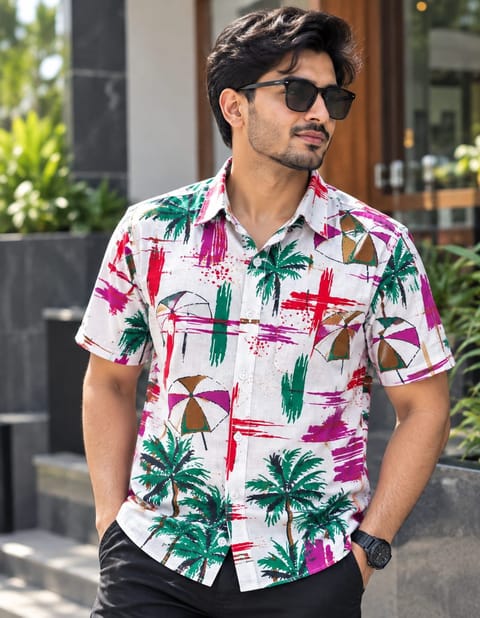 Print Shirt Cotton Half Sleeve For Men's