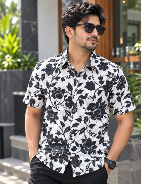 Print Shirt Cotton Half Sleeve For Men's