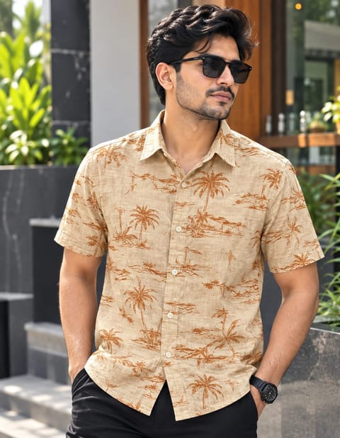Print Shirt Cotton Half Sleeve For Men's