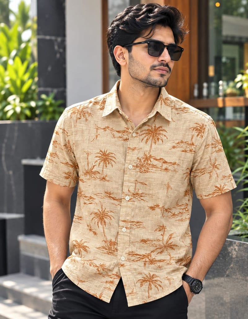 Print Shirt Cotton Half Sleeve For Men's