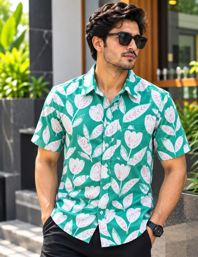 Print Shirt Cotton Half Sleeve For Men's
