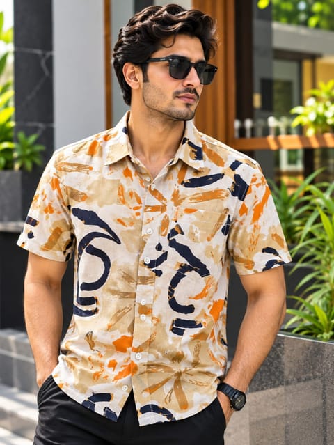 Print Shirt Cotton Half Sleeve For Men's
