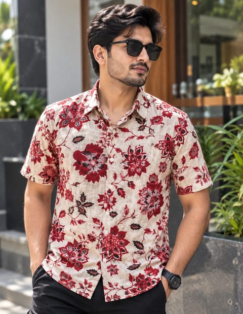 Print Shirt Cotton Half Sleeve For Men's