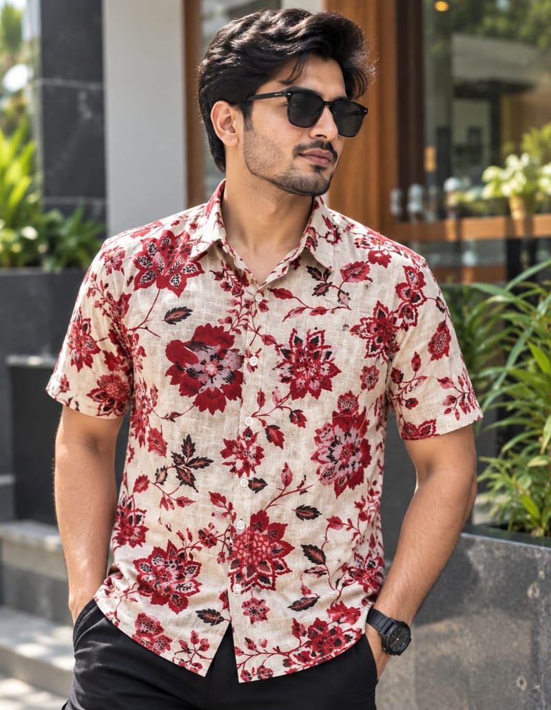 Print Shirt Cotton Half Sleeve For Men's
