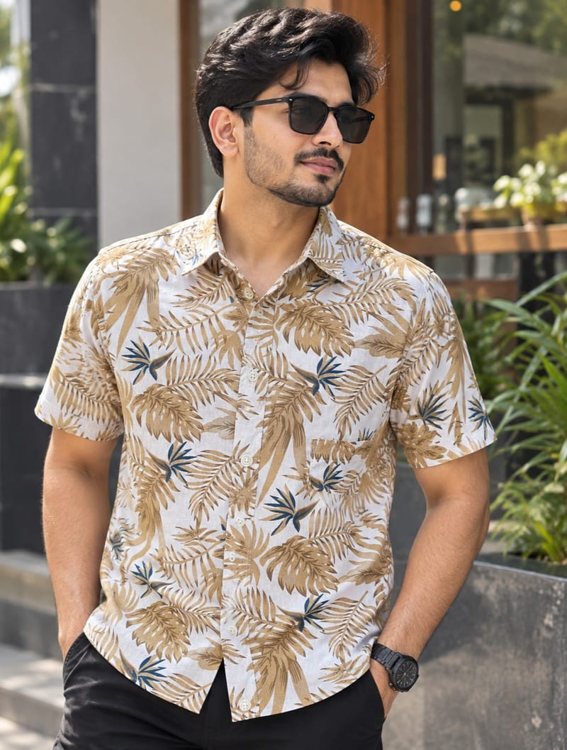 Print Shirt Cotton Half Sleeve For Men's