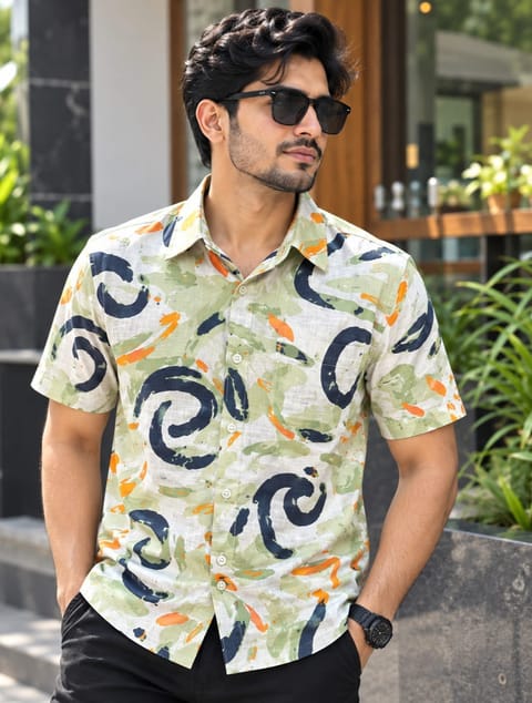 Print Shirt Cotton Half Sleeve For Men's