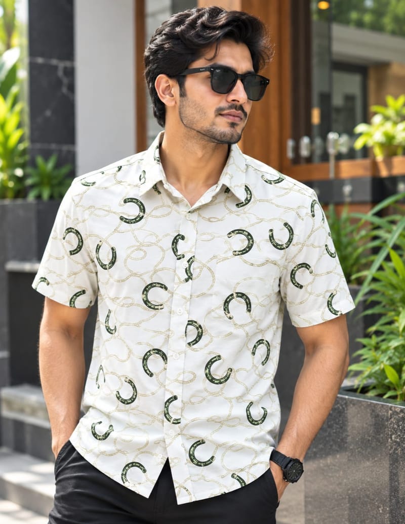 Print Shirt Cotton Half Sleeve For Men's