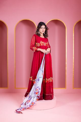 রেডিমেড জর্জেট এমব্রয়ডারি পার্টি ড্রেস 1