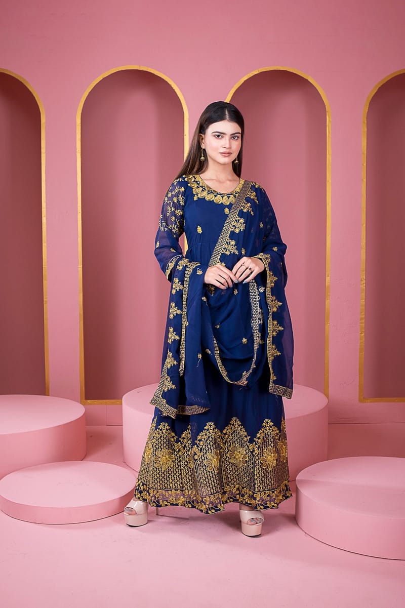 জর্জেট এমব্রয়ডারি পার্টি ড্রেস