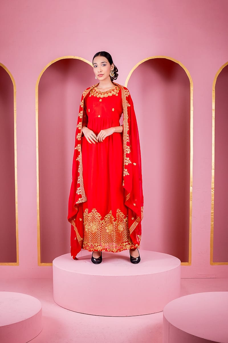জর্জেট এমব্রয়ডারি পার্টি ড্রেস