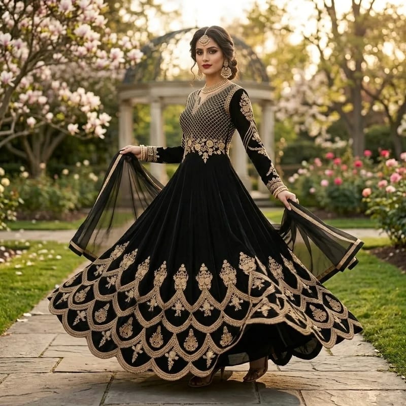 Semi-Stitched Georgette Embroidered Party Dress
