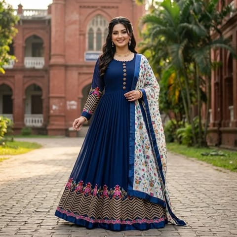 Semi-Stitched Georgette Embroidered Party Dress