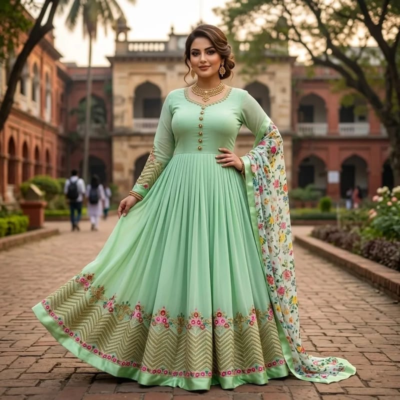 Semi-Stitched Georgette Embroidered Party Dress