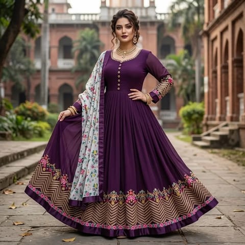 Semi-Stitched Georgette Embroidered Party Dress