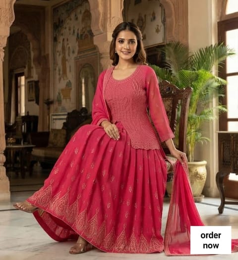 Readymade Georgette Embroidered Party Dress