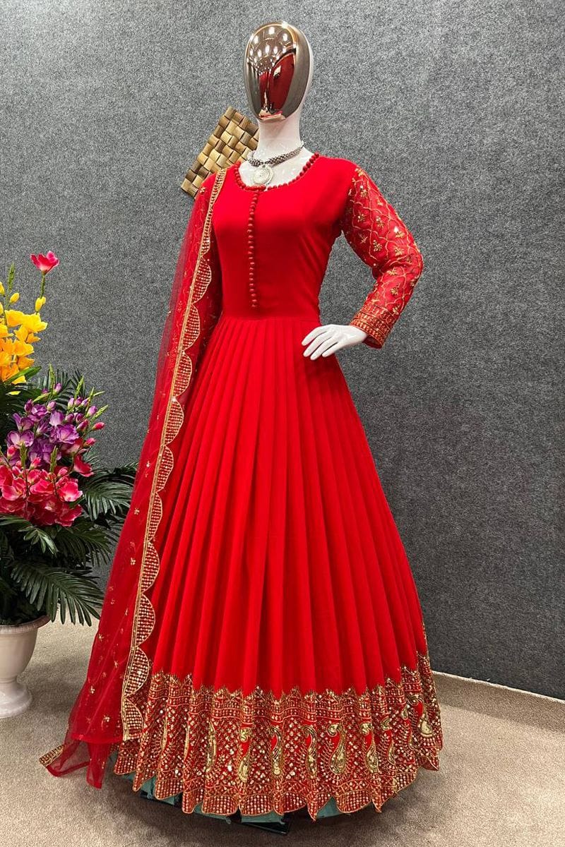 রেডিমেড জর্জেট এমব্রয়ডারি পার্টি ড্রেস