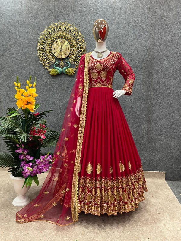 রেডিমেড জর্জেট এমব্রয়ডারি পার্টি ড্রেস