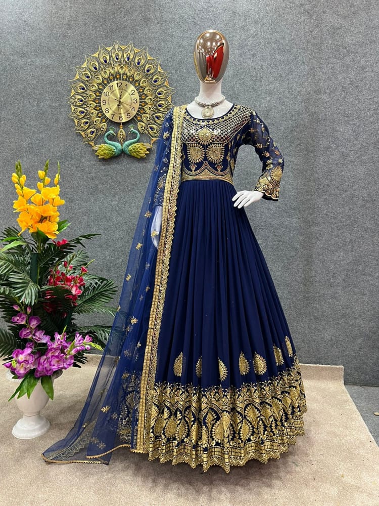 রেডিমেড জর্জেট এমব্রয়ডারি পার্টি ড্রেস