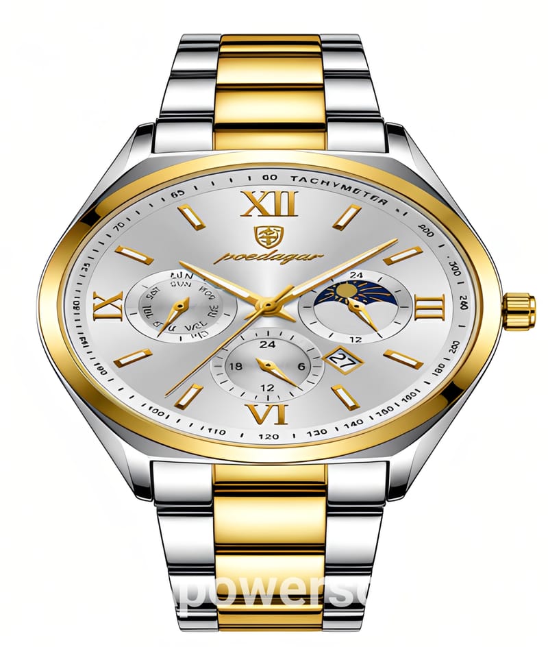 Men’s Two-Tone Quartz Watch – Silver Dial with Gold Accents