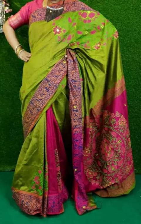 হ্যান্ডপ্রিন্ট হাফসিল্ক শাড়ী