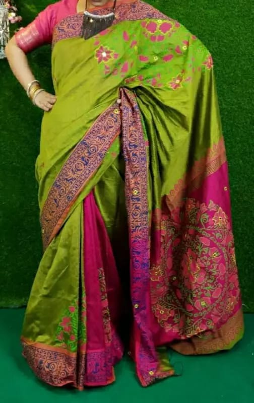 হ্যান্ডপ্রিন্ট হাফসিল্ক শাড়ী