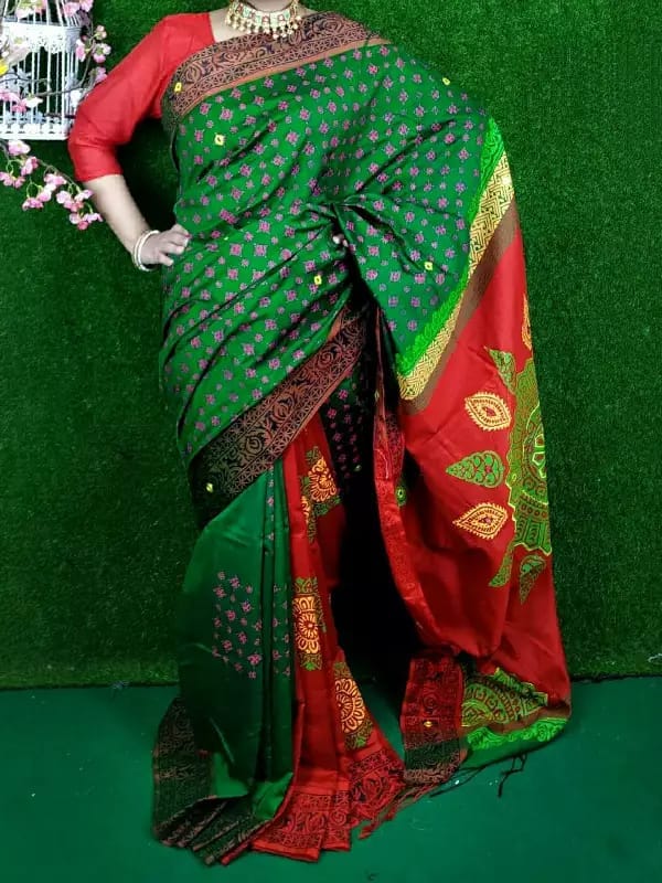 হ্যান্ডপ্রিন্ট হাফসিল্ক শাড়ী