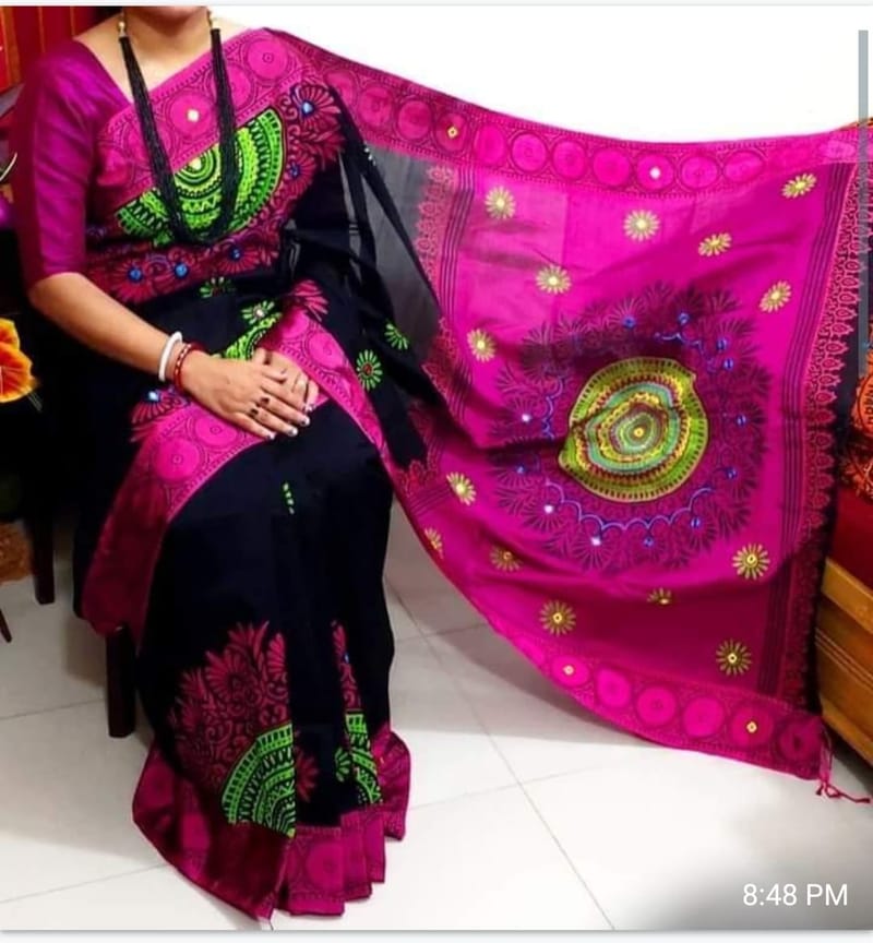হ্যান্ডপ্রিন্ট হাফসিল্ক শাড়ী